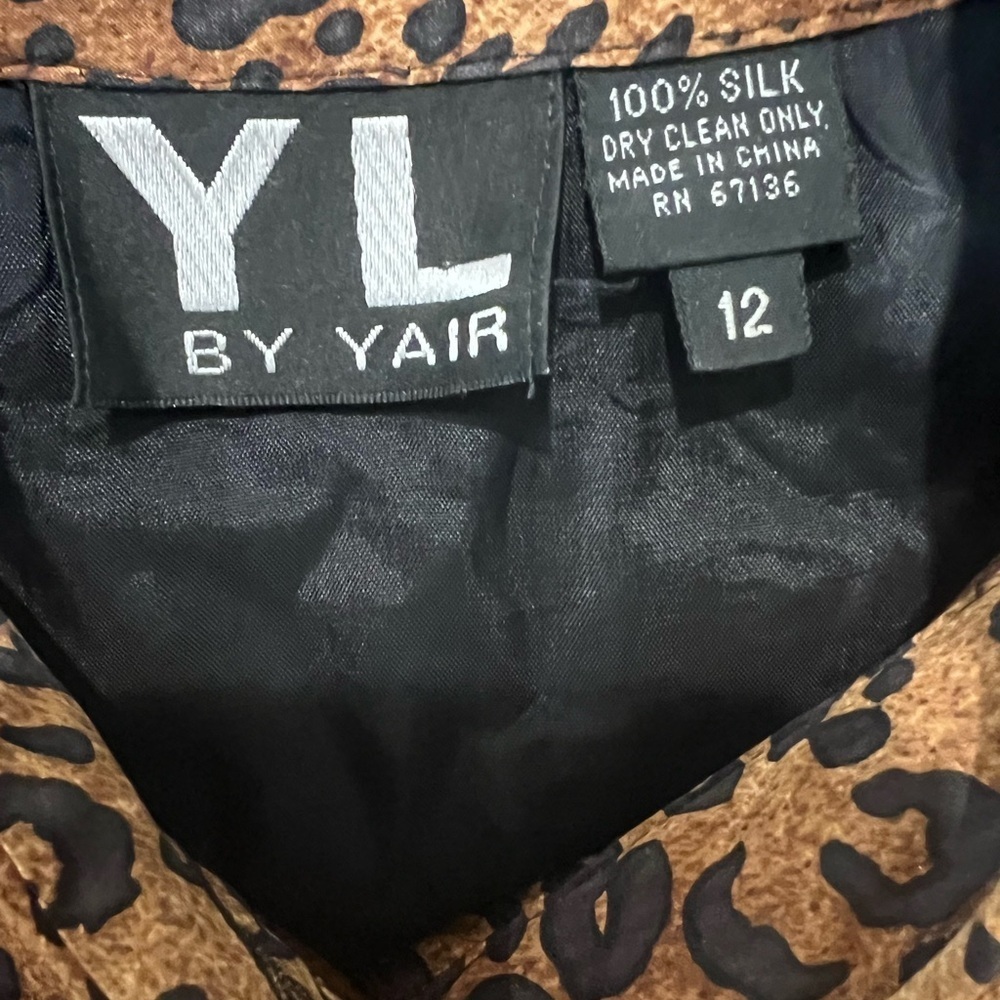 Y L BY YAIR VTG long sleeve dress 100% SILK line of leopard print Sz 12 - Picture 5 of 6